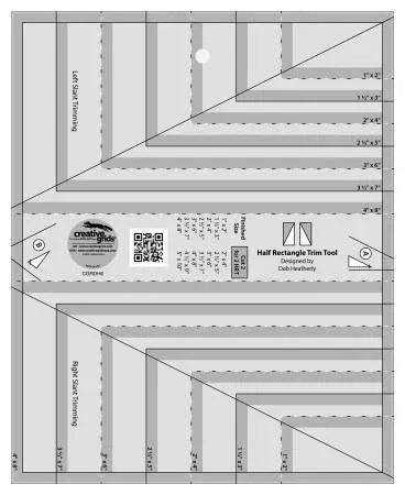 Half rectangle trim tool ruler with measurement markings and trimming guide