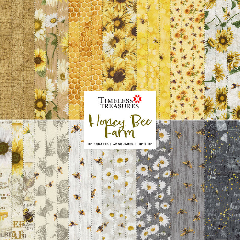NEW BUNDLE! FREE CAKE MIX #5 with Purchase of Honey Bee Farm 10" Squares from Timeless Treasures Fabrics