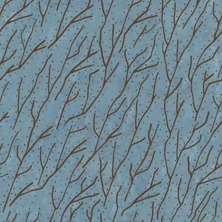 Blue fabric with brown branching lines pattern