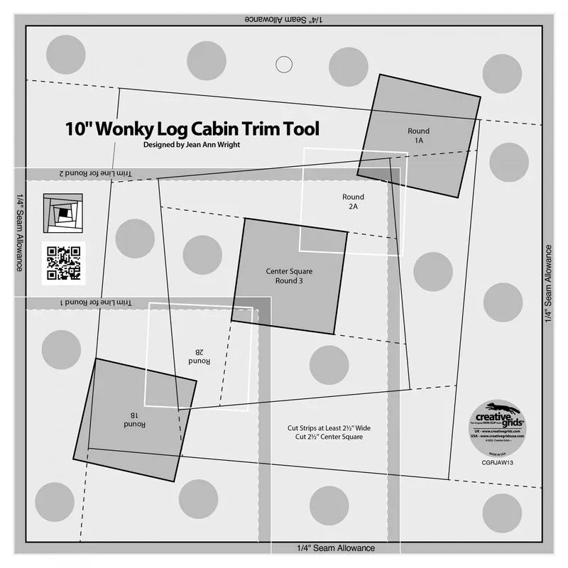 Wonky log cabin trim tool template for quilt cutting, Creative Grids CGRJAW13
