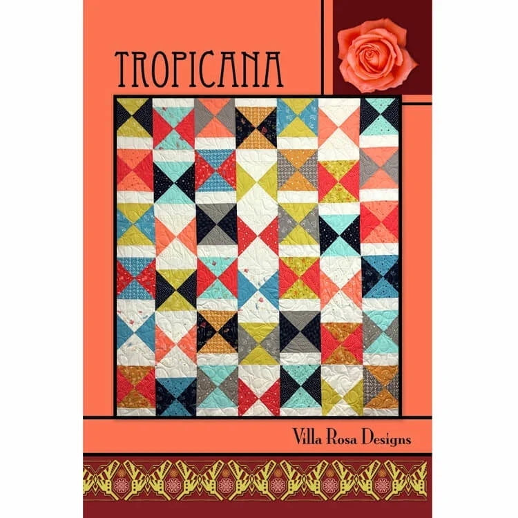 Tropicana quilt pattern sheet with multicolor patchwork square blocks and star accents