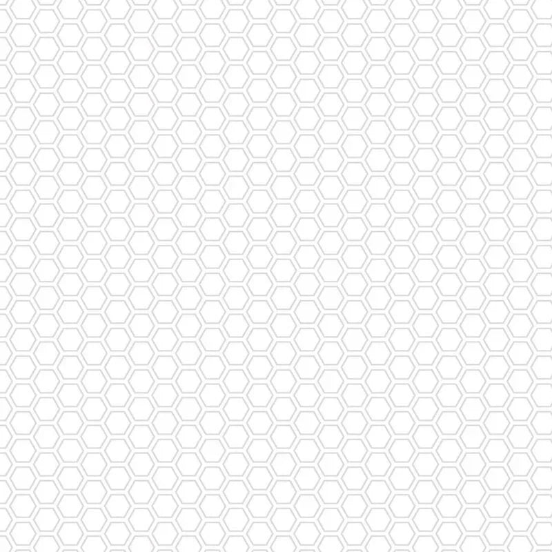 White-on-white honeycomb patterned quilting fabric, repeating geometric hexagon texture