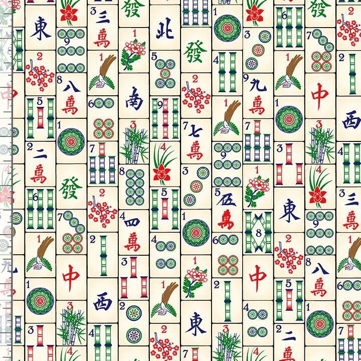 Mahjong tiles pattern print with bamboo, circles, and character tiles
