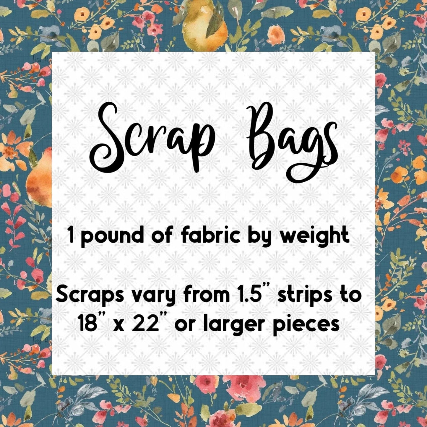 Scrap bags fabric assortment graphic with multicolor floral pattern background
