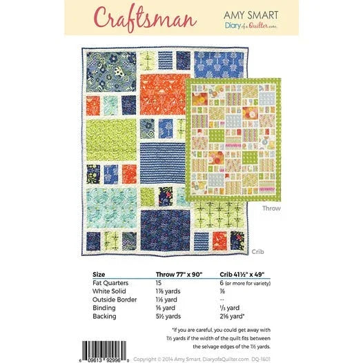 Quilt pattern sheet showing block layout and size labels for crib and throw
