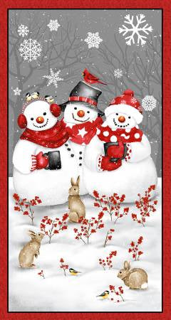 Red/Gray 24 Inch Snowmen Panel Snow Crew # 1296P-89 by Henry Glass 24 x 44 inches