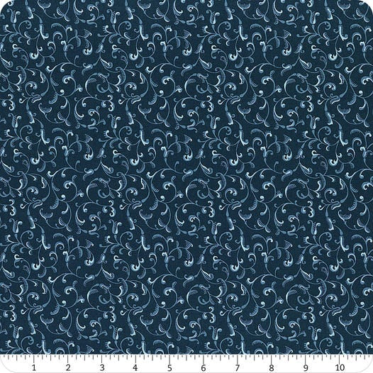 Remnant 28.5" Genevieve Navy Scrollwork Yardage SKU# R100627-NAVY from Marcus Fabrics