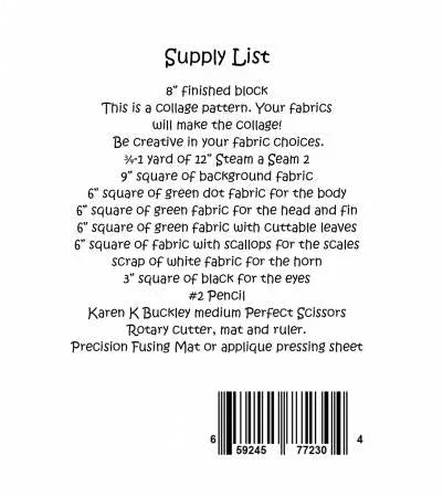 Supply list card with fabric block details and barcode