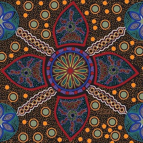 Decorative patterned textile fabric featuring concentric circles and diamond shapes