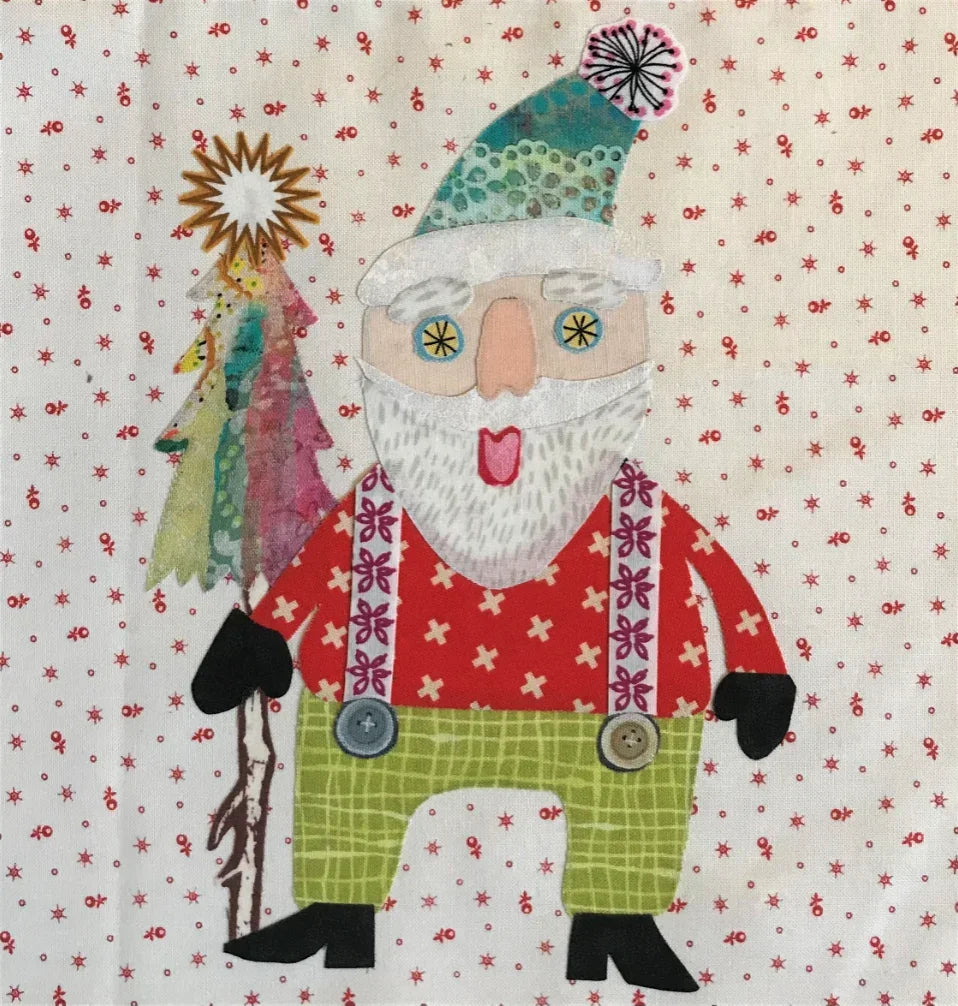 Santa Claus collage fabric applique pattern, multicolor