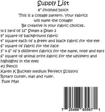 Craft supply list sheet with barcode and text block