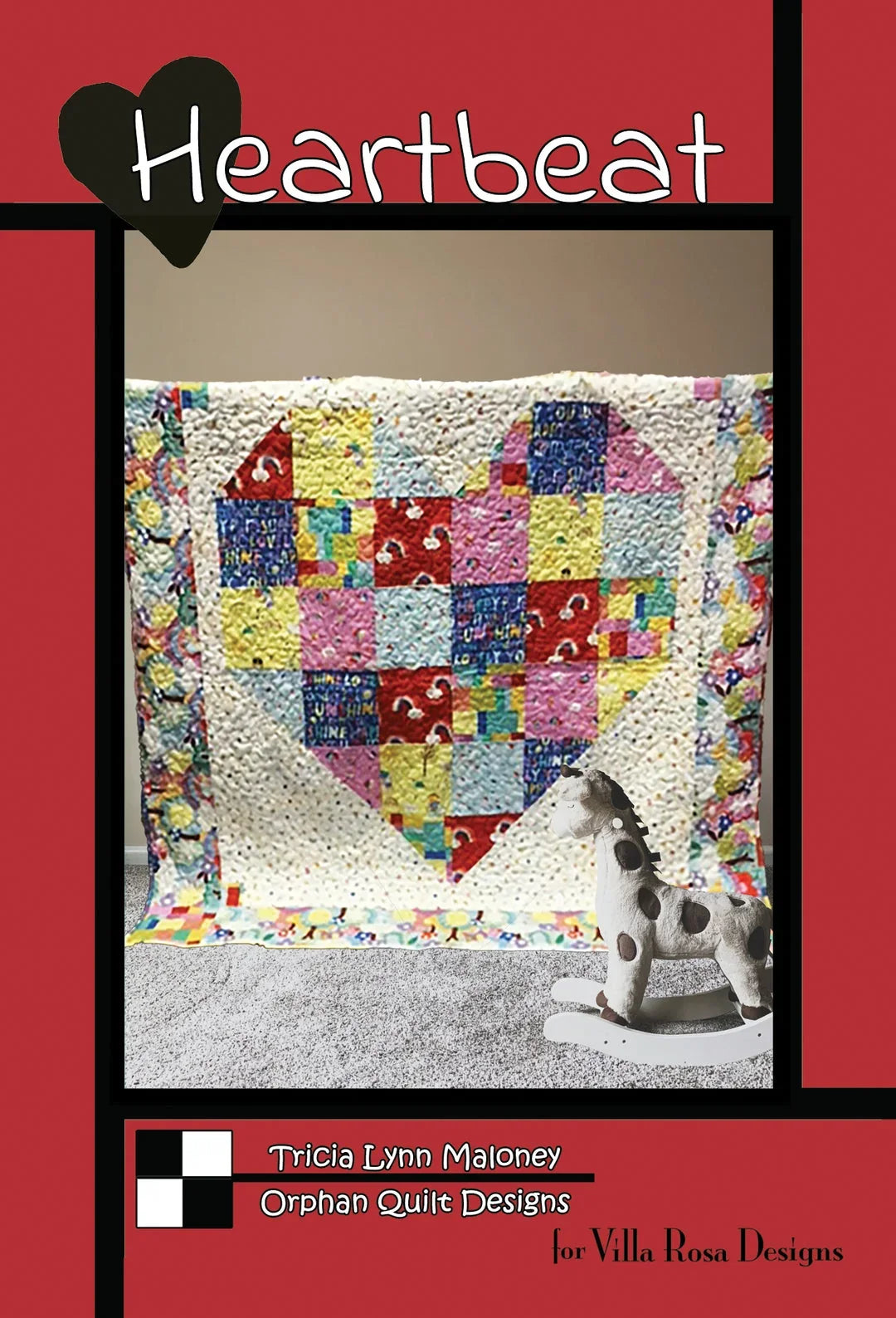 Heartbeat quilt pattern with colorful patchwork heart blocks