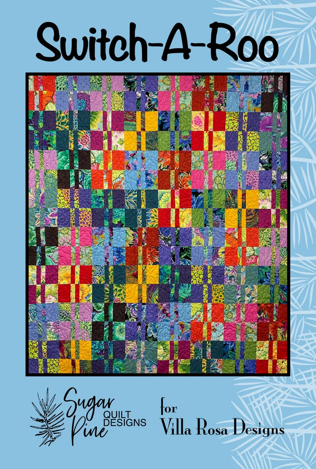 Multicolor patchwork quilt with square and cross blocks