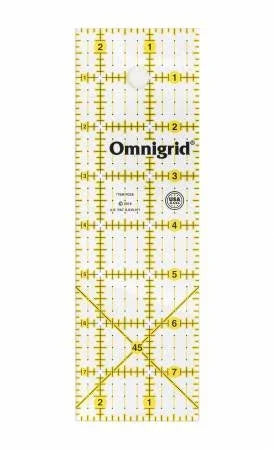 Omnigrid ruler 2-1/2in x 8in with yellow grid and inch measurement marks