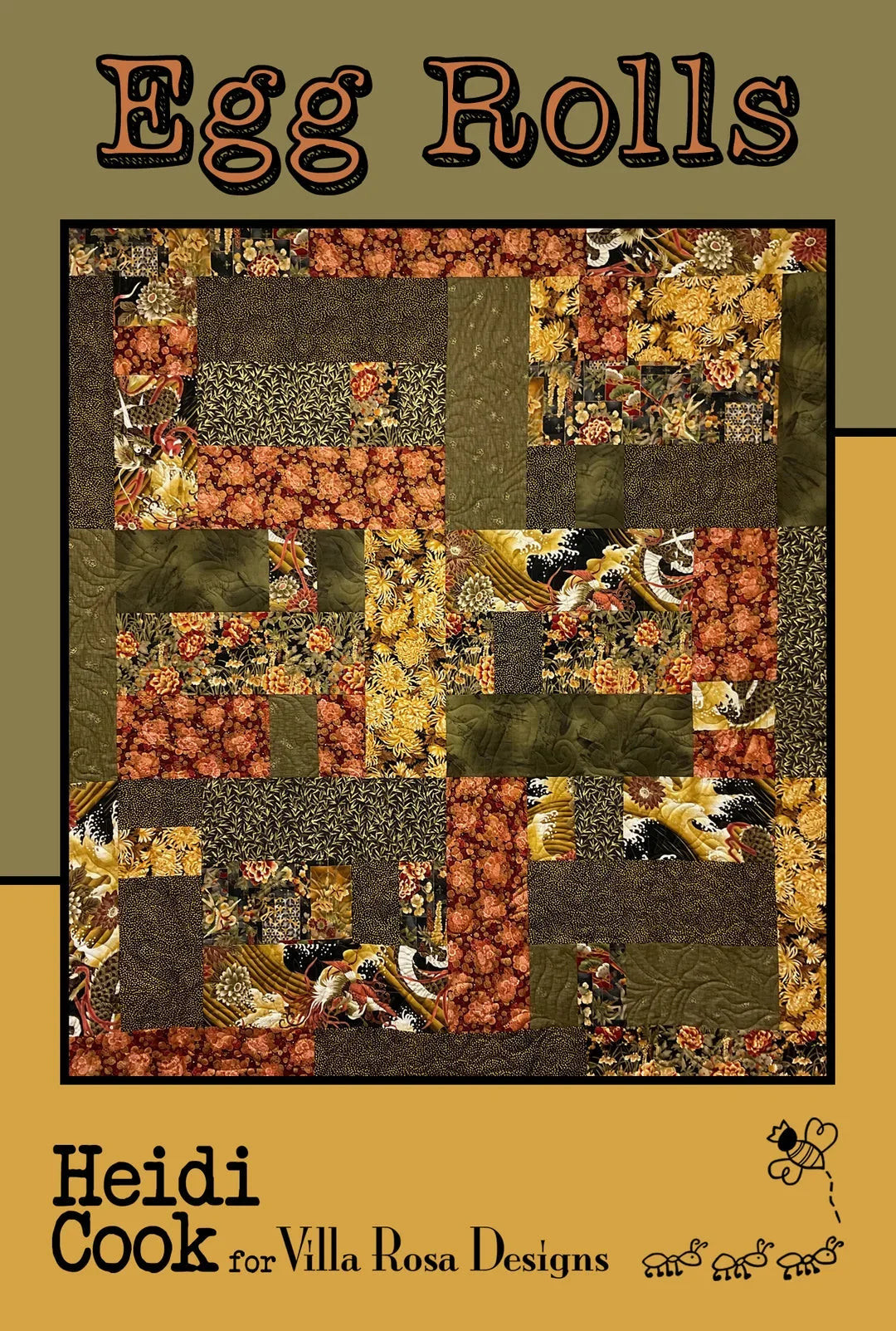 Quilt pattern cover for Villa Rosa Designs with 'Egg Rolls' title and patchwork blocks