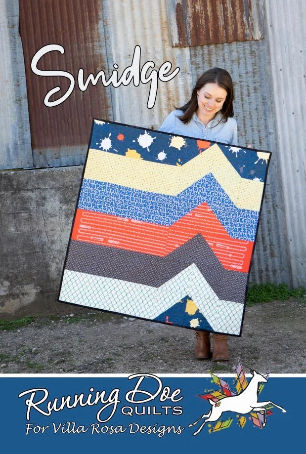 Blue, cream and orange chevron patchwork quilt with stars, wrapped around model