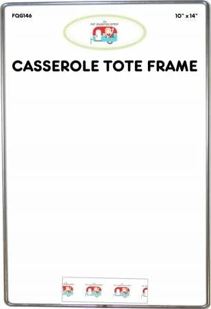Casserole tote frame, metal border with 10 x 14 in size marking