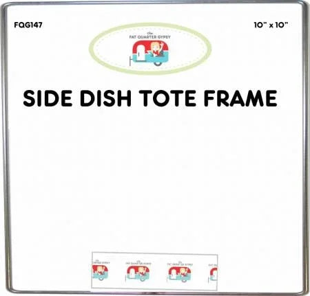 Side dish tote frame with metal border and oval guide label