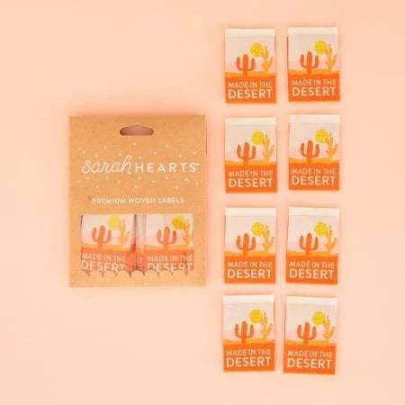 Sarah Hearts Made in the Desert label pack with cactus logo, multiple labels