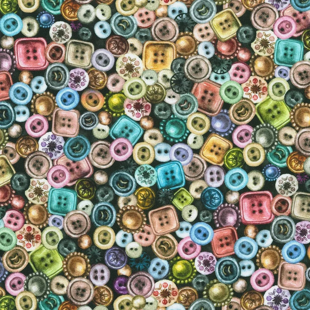 Decorative button-print fabric with multicolor square and round buttons