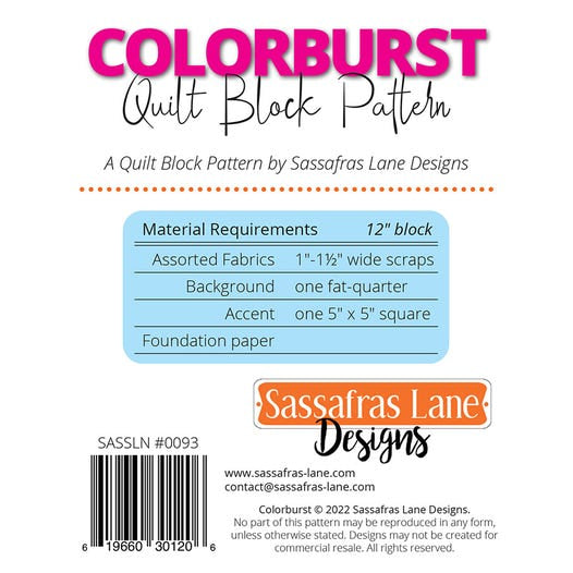 Colorburst Quilt Block (FPP) Pattern Sassafras Lane Designs #SASSLN0093