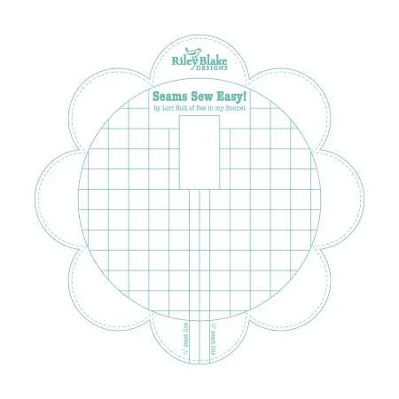 Bee in My Bonnet seam guide template with grid and scalloped border, sea glass green