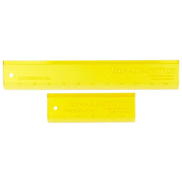 Yellow sewing ruler set with measurement guides, 2in x 6in and 2in x 12in