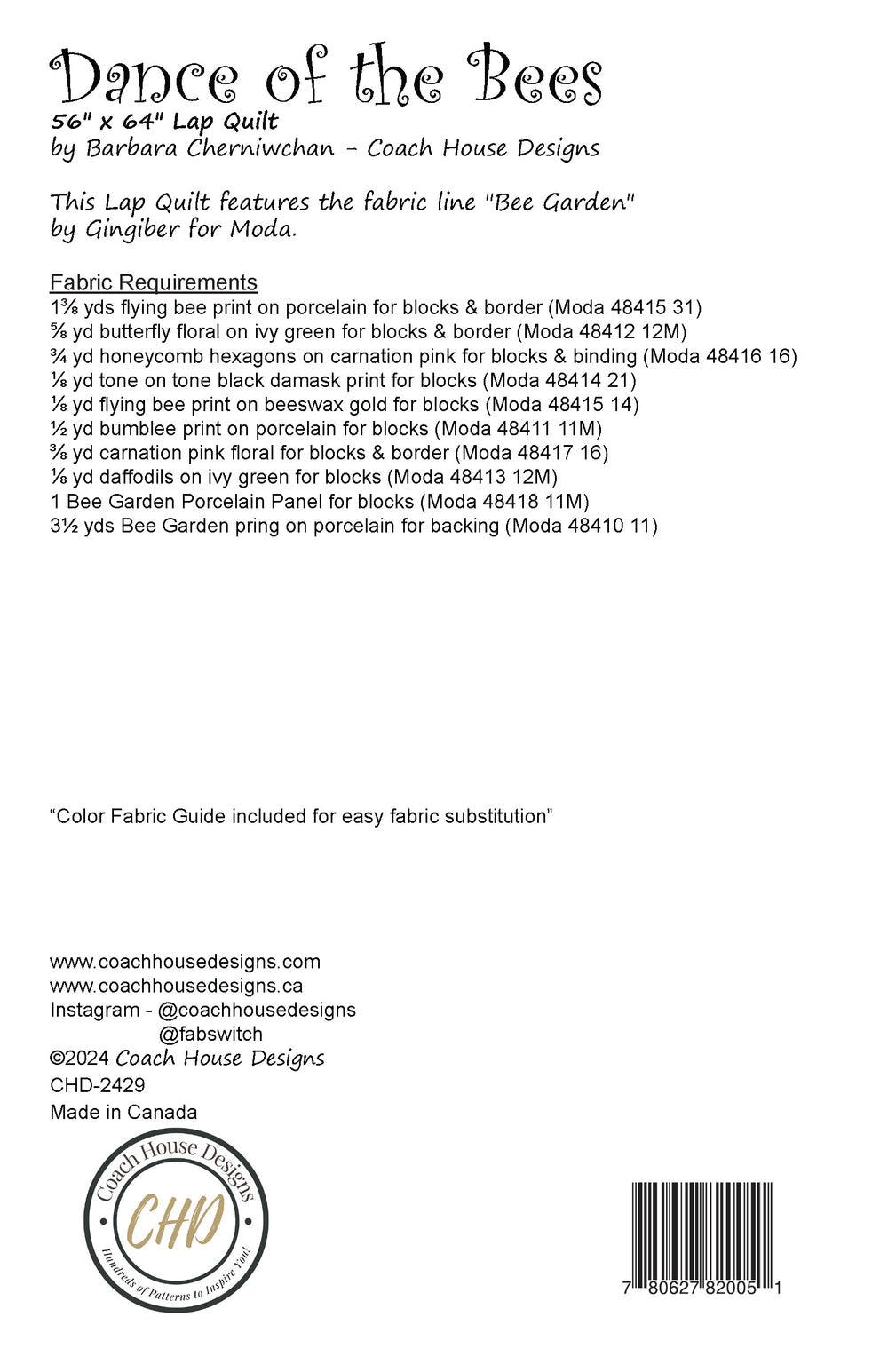 Dance of the Bees Quilt Pattern Gingiber by Coach House Designs