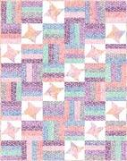 Quilt patchwork pattern with pastel blocks in pink, blue, purple, and white