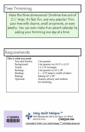 Tree Trimming quilt pattern instructions and requirements sheet for wall hanging