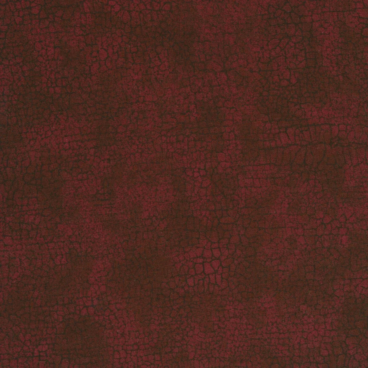 Cabernet quilt fabric with crackle pattern, dark red-brown abstract texture