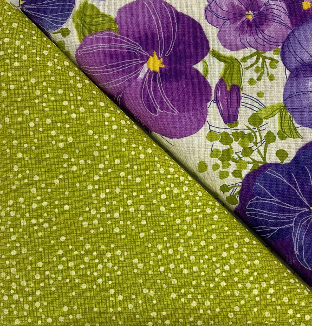 Fabric coaster kit with green cloth and small white dot pattern