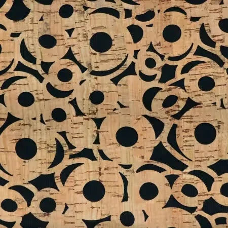 Cork fabric with black abstract cutout pattern