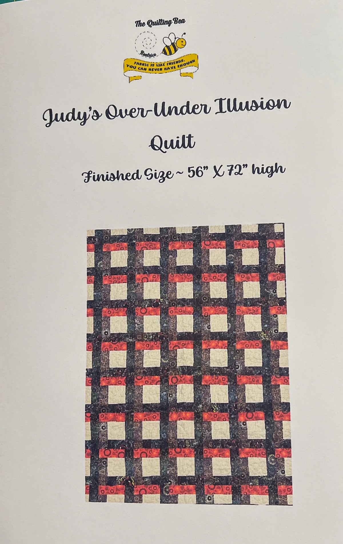Over-under illusion quilt pattern, finished size 56 x 72 in