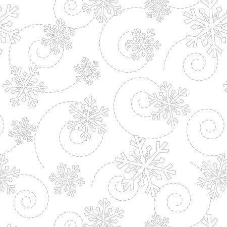 White-on-white fabric with snowflake and swirl pattern