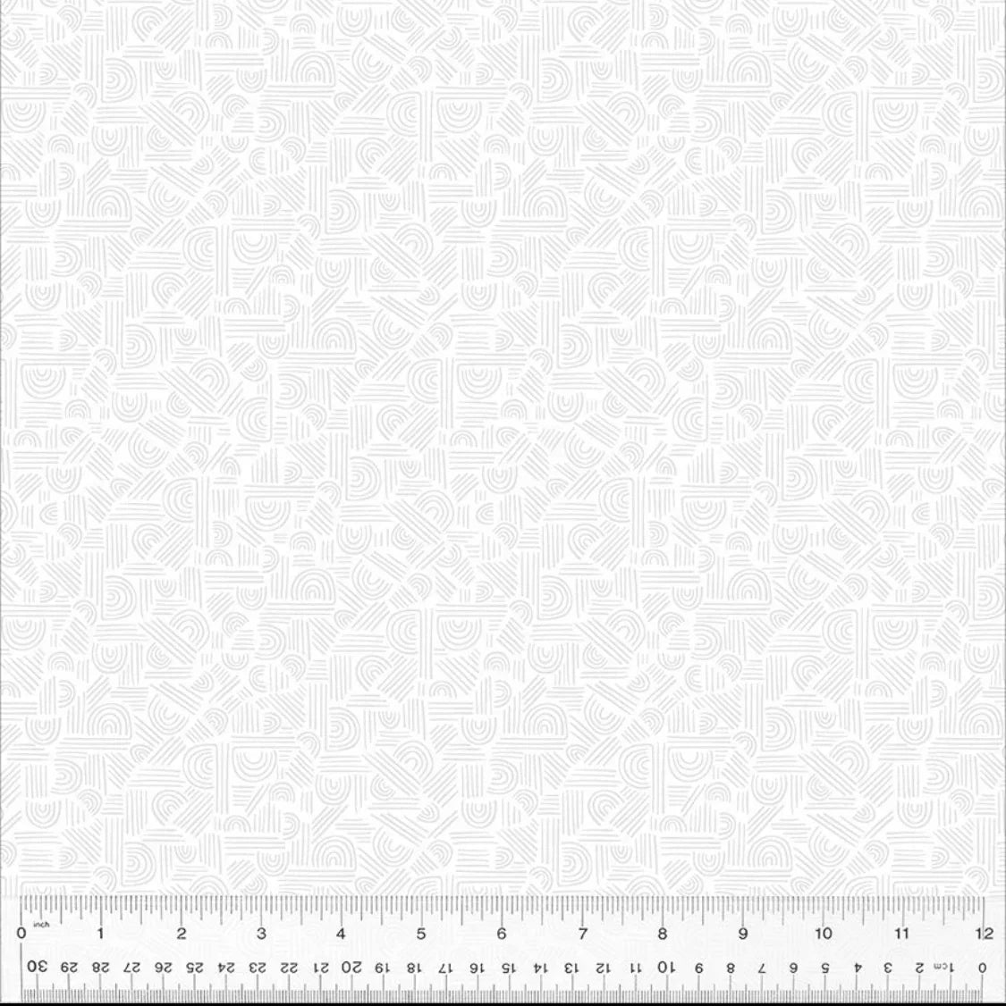 White-on-white labyrinth patterned fabric swatch, geometric motif