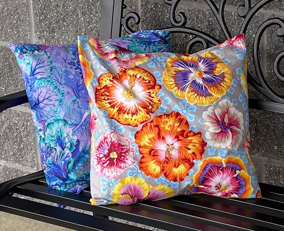 Floral pillow envelope slip cover, multicolor with blue, orange, pink, and yellow