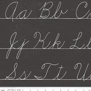 Charcoal penmanship fabric with cursive alphabet letters in light gray