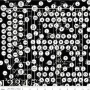 Black cotton quilting fabric with deconstructed typewriter-style letter print