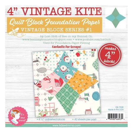 4-inch vintage kite quilt block foundation paper set, patterned sheet pack