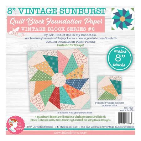 8-inch Vintage Sunburst quilt block foundation paper with sunburst block design