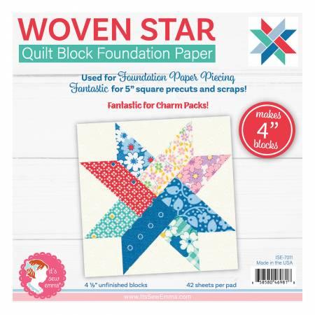 Woven star quilt block foundation paper sheets, 4 inch blocks, 42 sheets per pad