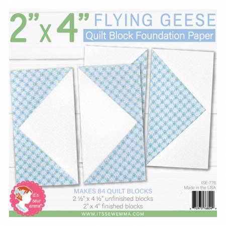 Flying geese quilt block foundation paper with blue and white triangle templates