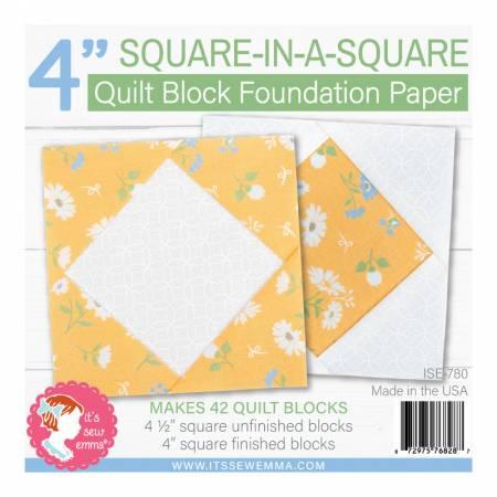 4-inch square-in-a-square quilt block foundation paper with orange floral sheets