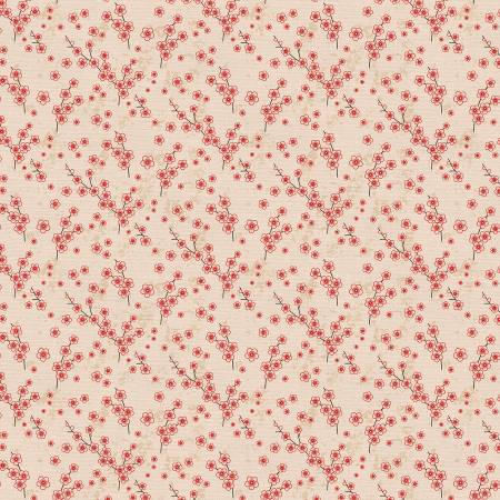 Cream fabric with red cherry blossom print