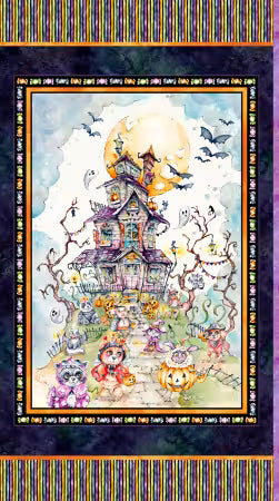 Little Darlings Halloween Haunted House Panel # LDHA6180-PA by Sally Walsh from P&B Textiles