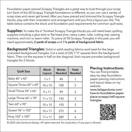Scrappy Triangle Foundation Paper-Piecing Pad # LGD-108 From Leila Gardunia Design
