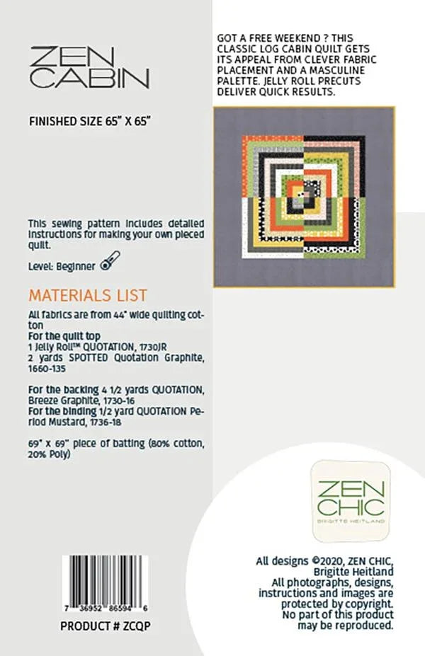 Quilt pattern flyer for patchwork design, finished size 65 x 65 in