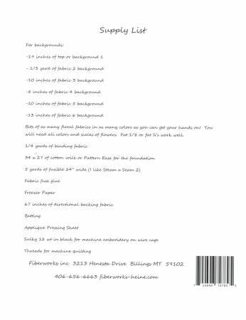 Collage pattern insert with supply list text and barcode