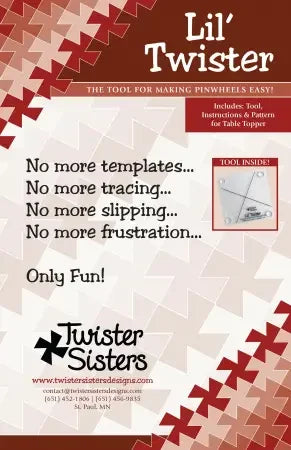 Lil' Twister pinwheel making tool packaging with red-and-white pattern and tool panel